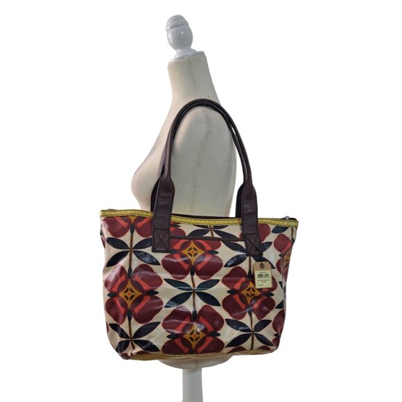 Fossil Key Tote Bag Purse Coated Canvas Red Floral Print Boho Y2K Retro Vintage - Picture 10 of 10
